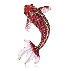 Koi Fish Maroon Red Gold Enamel Brooch – Symbol of Luck & Prosperity